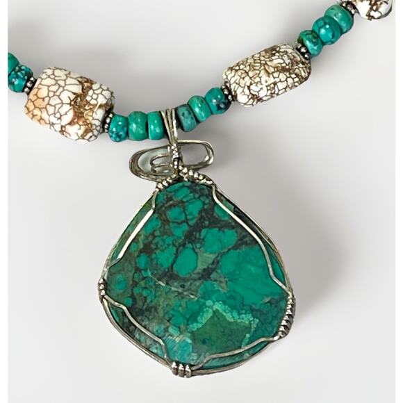 VTG Native American Sterling 925 Chunky Turquoise Agate Bead Statement Necklace - Picture 9 of 16